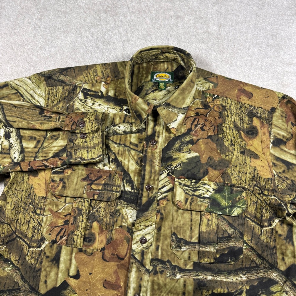 Cabelas Button Down Mens Medium Green Mossy Oak Break-Up Infinity Camo Shirt